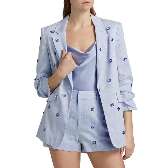 NEW Cinq a Sept Sizes 4, 6 Pearl Ditsy Kylie Linen-Cotton Single-Breasted Blazer - Picture 2 of 6